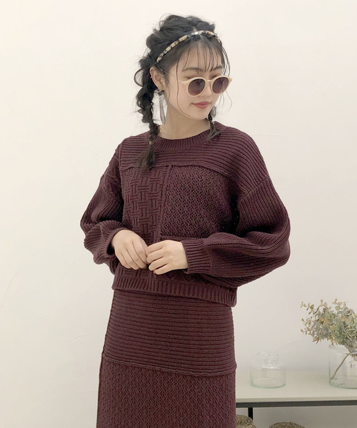 archives（アルシーヴ）の「【SETUPにも】パッチワークケーブルニットプルオーバー（ニット/セーター・レディース・ブラウン/ベージュ/ピンクベージュ・MEDIUM）」の2枚目の写真