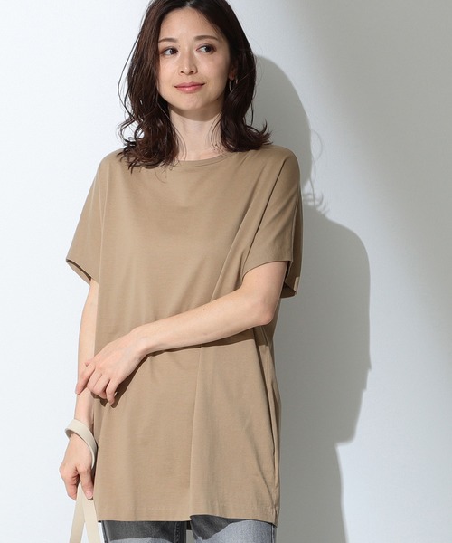 ATON(エイトン)の「ATON / スビンコットン キャップスリーブ Tシャツ(Tシャツ/カットソー・レディース・ホワイト/ブラック/ベージュ/ネイビー/ピンク/ブルー/ブルー系その他2/グレー/ロイヤルブルー/ブラウン系その他4・ONE SIZE)」の5枚目の写真