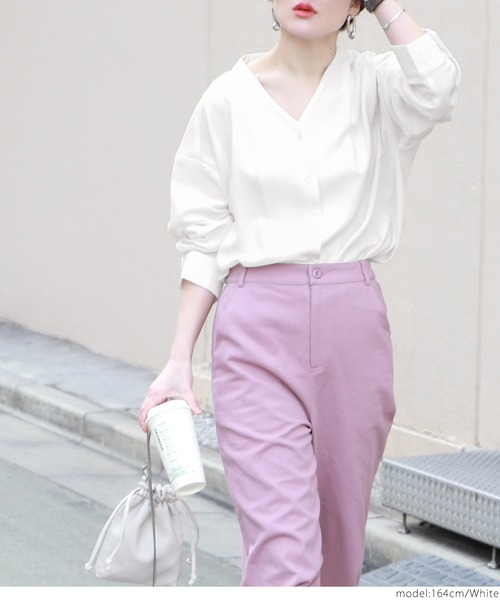 coca（coca）（コカ）の「フロントボタンハリ感ブラウス（シャツ/ブラウス・レディース・ホワイト・ONE SIZE）」の8枚目の写真