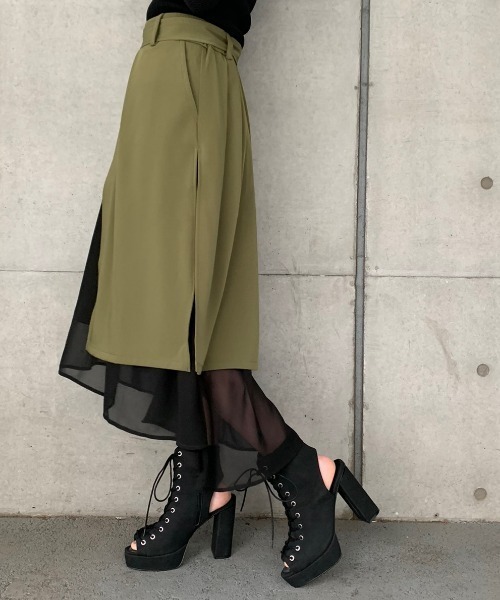 ENVYM（アンビー）の「アシンメトリーヘムコンビロングＳＫ（スカート・レディース・ブラック/カーキ/グリーン・FREE）」の6枚目の写真