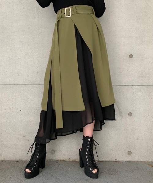 ENVYM（アンビー）の「アシンメトリーヘムコンビロングＳＫ（スカート・レディース・ブラック/カーキ/グリーン・FREE）」の7枚目の写真