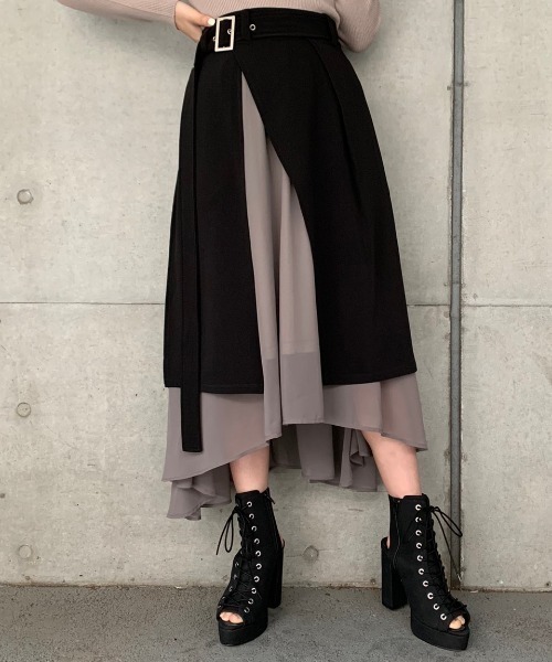 ENVYM（アンビー）の「アシンメトリーヘムコンビロングＳＫ（スカート・レディース・ブラック/カーキ/グリーン・FREE）」の8枚目の写真