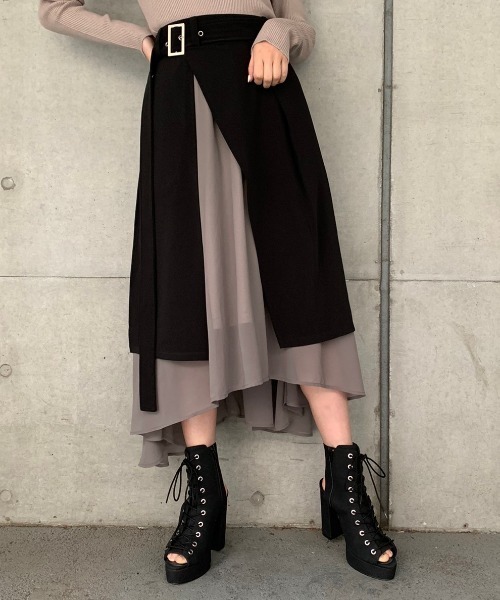 ENVYM（アンビー）の「アシンメトリーヘムコンビロングＳＫ（スカート・レディース・ブラック/カーキ/グリーン・FREE）」の9枚目の写真