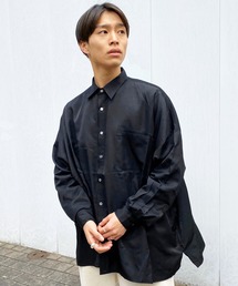 Adoon plain | 【kutir black】光沢ツイルワイドシャツ(シャツ/ブラウス)