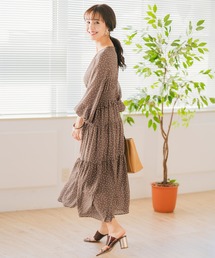 ロングワンピース シフォン シャーリング&ティアード FEERICHELU