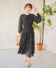 ロングワンピース シフォン シャーリング&ティアード FEERICHELU