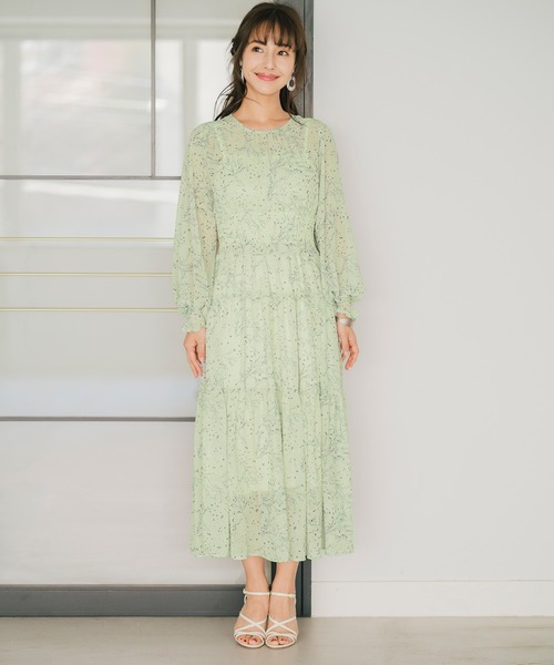 FEERICHELU(フェリーシェル)の「ロングワンピース シフォン シャーリング&ティアード FEERICHELU(ワンピース・レディース・ミント/ブラック/ブラウン・F)」の9枚目の写真
