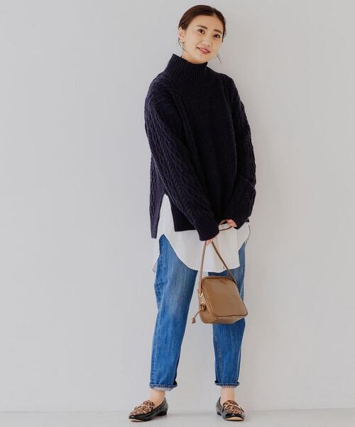green label relaxing（グリーンレーベルリラクシング）の「[ ハミルトン ] HAMILTON SC アラン ハイネック プルオーバー ニット（ニット/セーター・レディース・ライム/オフホワイト/オレンジ系その他/コバルトブルー/ベージュ/ネイビー/ライラック・FREE）」の17枚目の写真