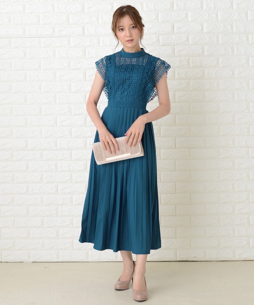 Lace Ladies(レースレディース)の「スタンドネックレースデザインワンピースドレス(ドレス・レディース・ブラック/グレー/ネイビー/ブルーグリーン・XXL/M/L/XL/S)」の4枚目の写真