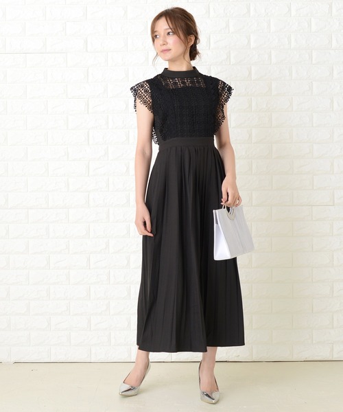 Lace Ladies(レースレディース)の「スタンドネックレースデザインワンピースドレス(ドレス・レディース・ブラック/グレー/ネイビー/ブルーグリーン・XXL/M/L/XL/S)」の2枚目の写真