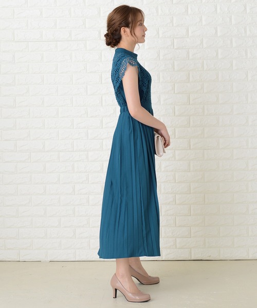 スタンドネックレースデザインワンピースドレス（ドレス）｜Lace