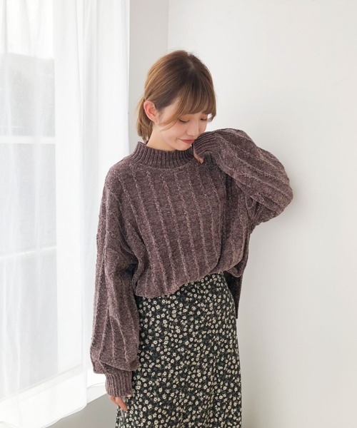 earth music&ecology（アースミュージックアンドエコロジー）の「ベロアモールニットプルオーバー ＊（ニット/セーター・レディース・サックスブルー/アイボリー/ミント/ラベンダー/ベージュ/モカ・FREE）」の3枚目の写真