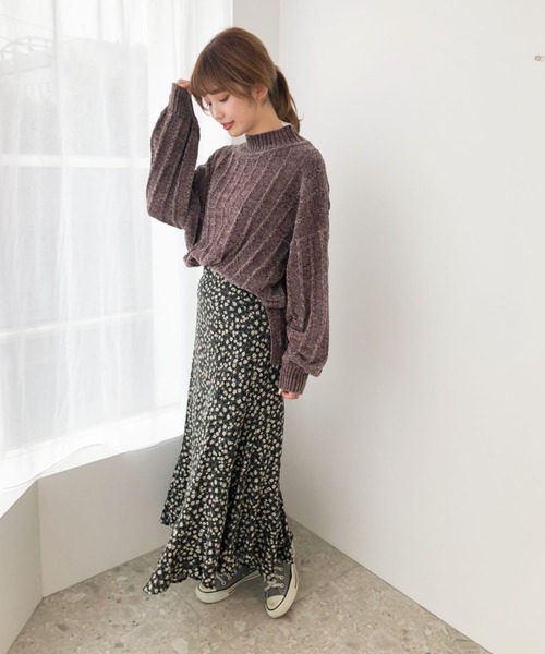 earth music&ecology（アースミュージックアンドエコロジー）の「ベロアモールニットプルオーバー ＊（ニット/セーター・レディース・サックスブルー/アイボリー/ミント/ラベンダー/ベージュ/モカ・FREE）」の8枚目の写真