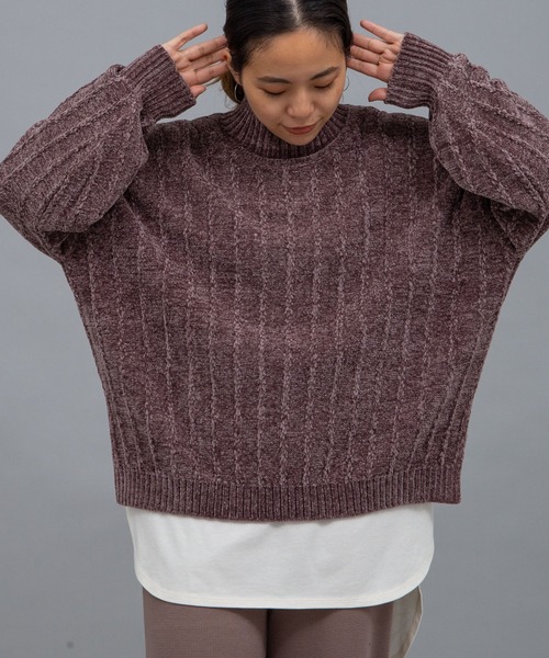 earth music&ecology（アースミュージックアンドエコロジー）の「ベロアモールニットプルオーバー ＊（ニット/セーター・レディース・サックスブルー/アイボリー/ミント/ラベンダー/ベージュ/モカ・FREE）」の9枚目の写真