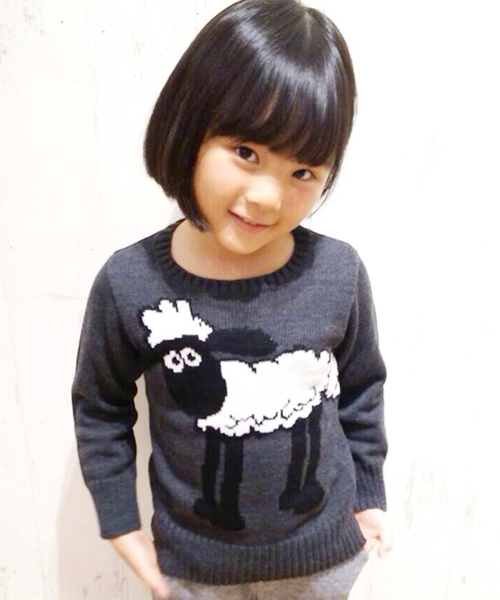 CIAOPANIC TYPY（チャオパニックティピー）の「【羊のショーン×CIAOPANIC TYPY】KIDS ショーンジャガードニット（ニット/セーター・キッズ・ホワイト/ブラック・105/125/95/115）」の2枚目の写真