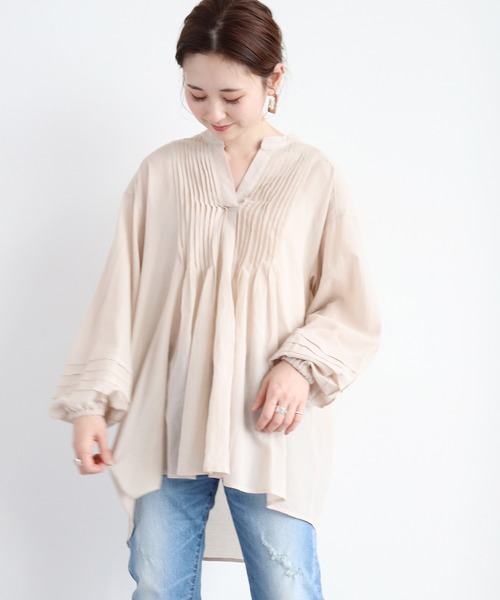 AMERICAN HOLIC(アメリカンホリック)の「ピンタックスキッパーチュニック(シャツ/ブラウス・レディース・ブラック/オフホワイト/サックスブルー/ライトベージュ・FREE)」の3枚目の写真