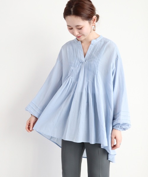 AMERICAN HOLIC(アメリカンホリック)の「ピンタックスキッパーチュニック(シャツ/ブラウス・レディース・ブラック/オフホワイト/サックスブルー/ライトベージュ・FREE)」の9枚目の写真