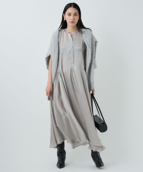 極美品 カオス Chaos バンドカラー ロングシャツワンピース グレー ウール 極美品 カオス Chaos バンドカラー ロングシャツワンピース