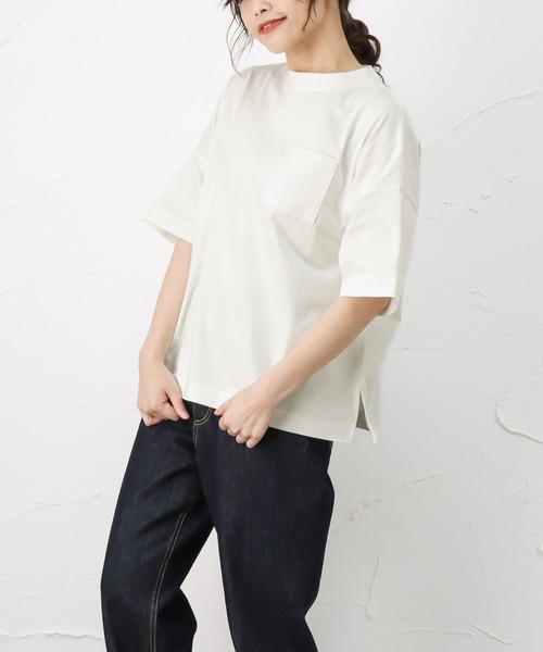 100% ORGANIC COTTON（100パーセントオーガニックコットン）の「ワイドポケット付きTシャツ（Tシャツ/カットソー・レディース・ブラック/ブラウン/ピンク/グリーン/ホワイト・フリー）」の8枚目の写真