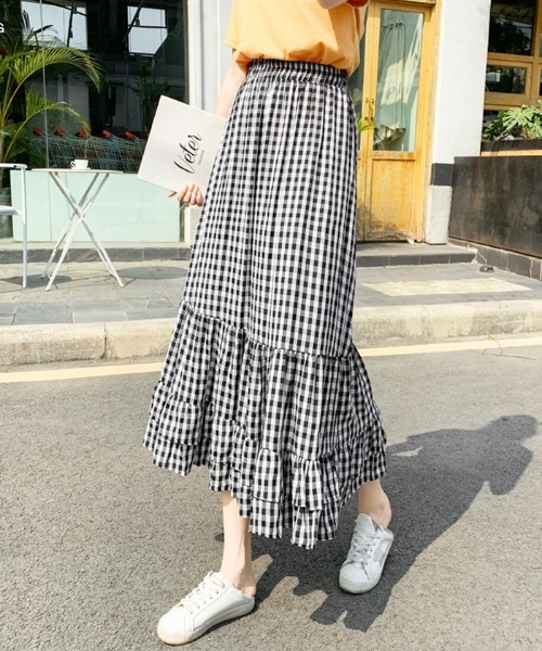 VIAVANDA（ヴィアヴァンダ）の「CHECK PLEATED WRAP SKIRT