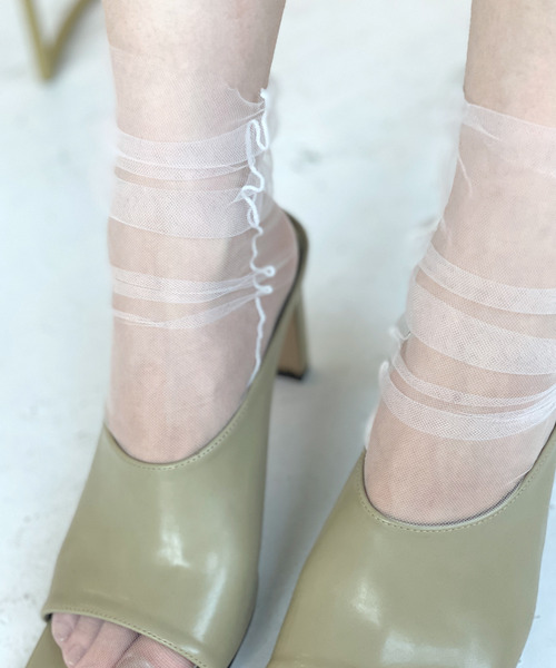 c.u.l（シーユーエル）の「【c.u.l】ミドル丈 シースルーチュールソックス cula197（ソックス/靴下・レディース・ネイビー/グレー/ライトブルー/ブラック/グリーン/パープル/ピンク/ホワイト/ライトベージュ・FREE）」の12枚目の写真