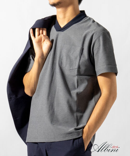 NOLLEY'S goodman（ノーリーズグッドマン）の「ALBINI(アルビニ) カノコ ショールカラー ポロシャツ（ポロシャツ・メンズ・ホワイト/ブルー系その他/ネイビー・SMALL/X-LARGE/MEDIUM/LARGE）」の3枚目の写真