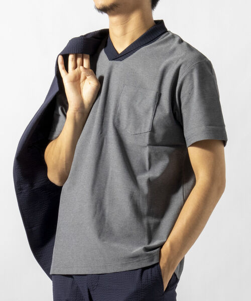 NOLLEY'S goodman（ノーリーズグッドマン）の「ALBINI(アルビニ) カノコ ショールカラー ポロシャツ（ポロシャツ・メンズ・ホワイト/ブルー系その他/ネイビー・SMALL/X-LARGE/MEDIUM/LARGE）」の5枚目の写真