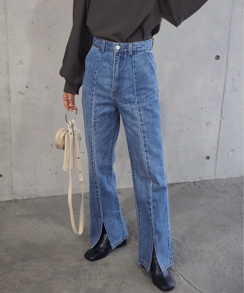 tiptop（ティップトップ）の「【2サイズ展開】スリットセミフレアデニム【web限定アイテム・Sサイズあり】（デニムパンツ・レディース・ブラック/ネイビー/サックスブルー/ブルー/ネイビー系/ブルー系その他・S/M）」の8枚目の写真