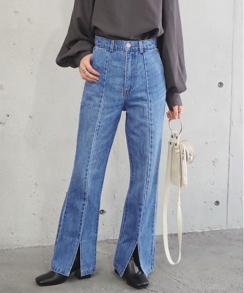 tiptop（ティップトップ）の「【2サイズ展開】スリットセミフレアデニム【web限定アイテム・Sサイズあり】（デニムパンツ・レディース・ブラック/ネイビー/サックスブルー/ブルー/ネイビー系/ブルー系その他・S/M）」の12枚目の写真