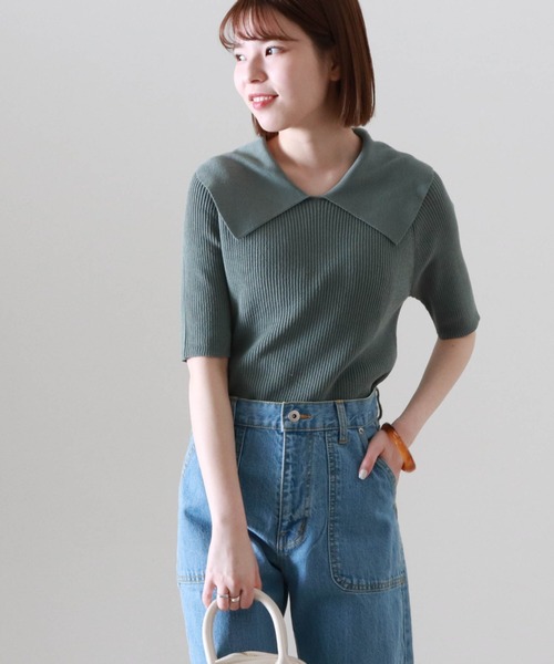 Cheek（チーク）の「衿付きリブプルオーバー（ニット/セーター・レディース・グリーン/アイボリー/モカ・MEDIUM）」の3枚目の写真