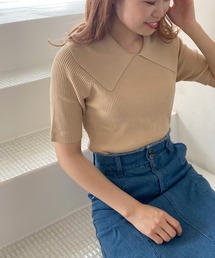 衿付きリブプルオーバー