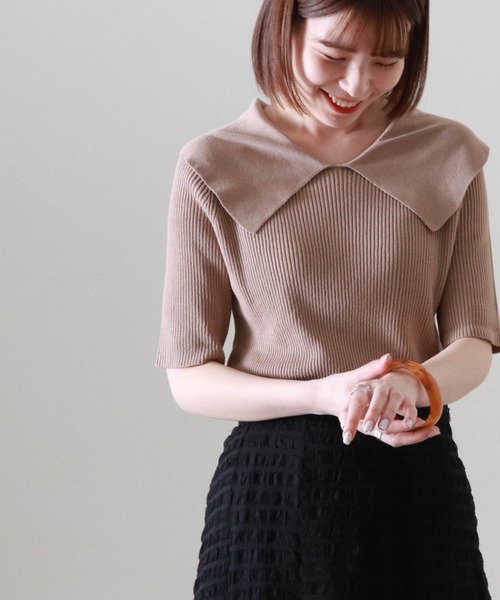 Cheek（チーク）の「衿付きリブプルオーバー（ニット/セーター・レディース・グリーン/アイボリー/モカ・MEDIUM）」の2枚目の写真