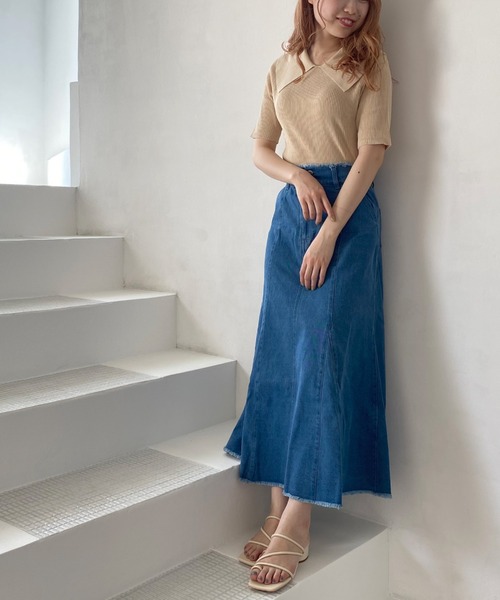 Cheek（チーク）の「衿付きリブプルオーバー（ニット/セーター・レディース・グリーン/アイボリー/モカ・MEDIUM）」の12枚目の写真