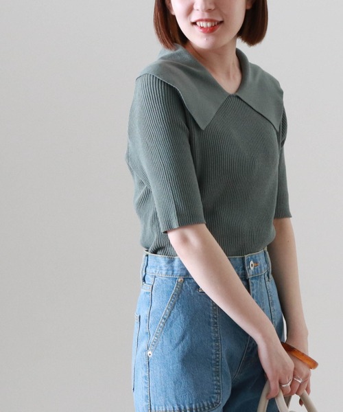 Cheek（チーク）の「衿付きリブプルオーバー（ニット/セーター・レディース・グリーン/アイボリー/モカ・MEDIUM）」の10枚目の写真