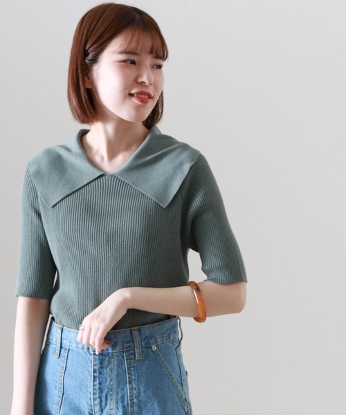 Cheek（チーク）の「衿付きリブプルオーバー（ニット/セーター・レディース・グリーン/アイボリー/モカ・MEDIUM）」の14枚目の写真