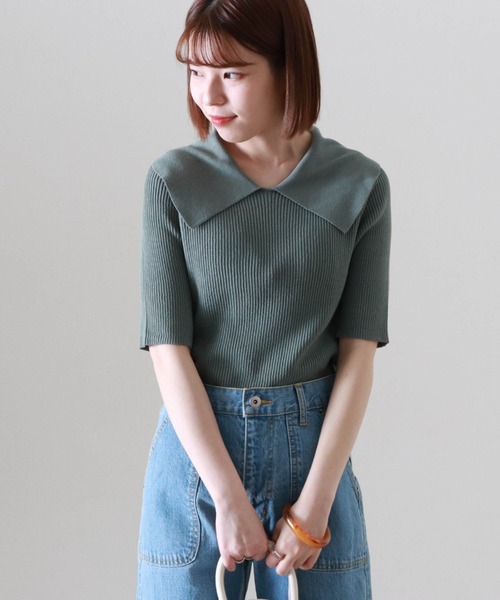 Cheek（チーク）の「衿付きリブプルオーバー（ニット/セーター・レディース・グリーン/アイボリー/モカ・MEDIUM）」の21枚目の写真