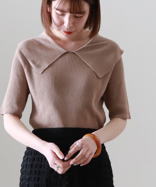 Cheek（チーク）の「衿付きリブプルオーバー（ニット/セーター・レディース・グリーン/アイボリー/モカ・MEDIUM）」の15枚目の写真