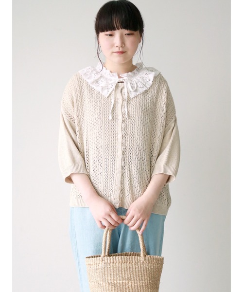 Samansa Mos2（サマンサ モスモス）の「綿麻テープヤーンカーディガン（カーディガン/ボレロ・レディース・ベージュ/グリーン/ブラック・ﾌﾘ-）」の2枚目の写真