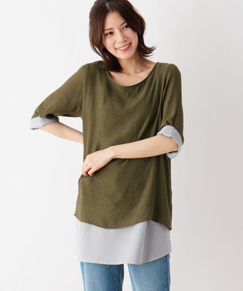 SHOO・LA・RUE（シューラルー）の「◆スラブレイヤード風プルオーバー（Tシャツ/カットソー・レディース・ライトブルー/ブラック/ベージュ/カーキ・02/03/04）」の4枚目の写真