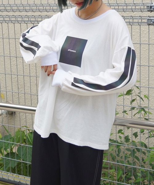 179/WG(イチナナキュウダブルジー)の「オーロラプリントロングTシャツ(Tシャツ/カットソー・レディース・チャコールグレー/グリーン/オフホワイト・FREE)」の2枚目の写真