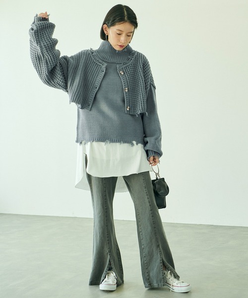forksy.(フォルクシー)の「【forksy.】レイヤードダメージアンサンブル ボリュームスリーブニット(ニット/セーター・レディース・ブラック/ベージュ/グレー/アイボリー/ブルーグレー・FREE)」の19枚目の写真