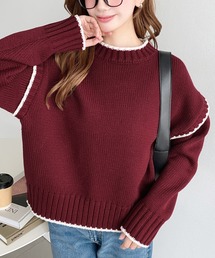 【累計販売枚数2万枚突破!】ローゲージ配色ピコ編みニットプルオーバー〈手洗い可能〉