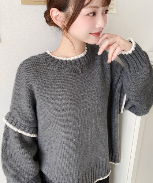 セール】【累計販売枚数1万枚突破！】ローゲージ配色ピコ編みニット