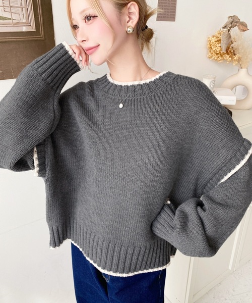 セール】【累計販売枚数1万枚突破！】ローゲージ配色ピコ編みニット