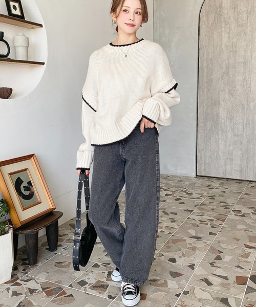 セール】【累計販売枚数1万枚突破！】ローゲージ配色ピコ編みニット