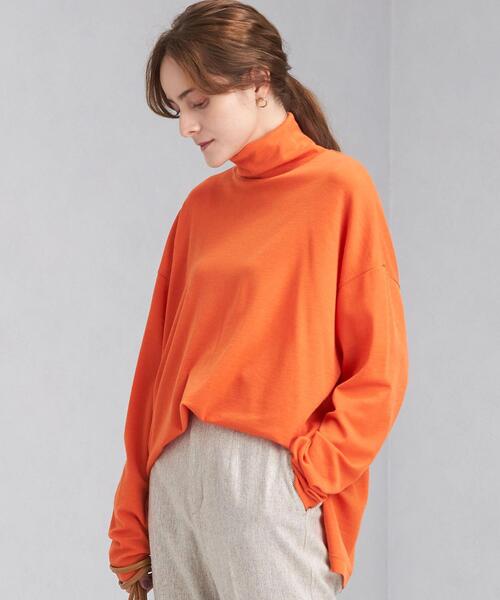 green label relaxing(グリーンレーベルリラクシング)の「ウォッシャブル ウール タートルネック プルオーバー カットソー(Tシャツ/カットソー・レディース・ダークブラウン/オフホワイト/オレンジ・FREE)」の3枚目の写真