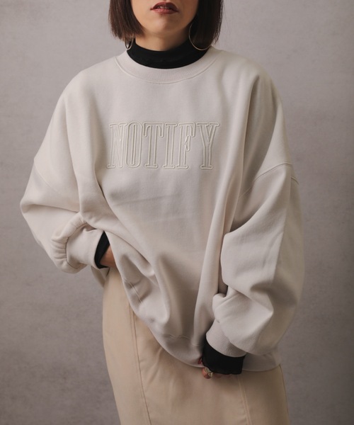 ap retro（アプレトロ）の「刺繍ロゴボリューム袖裏毛プルオーバー（Tシャツ/カットソー・レディース・スミクロ/アイボリー/ブルー/グレイッシュブルー・FREE）」の5枚目の写真