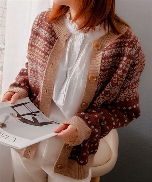 MAISON DE THERESE(メゾン ド テレーズ)の「ボタン付きニットカーディガン(カーディガン/ボレロ・レディース・ブラウン/ホワイト・FREE)」の11枚目の写真