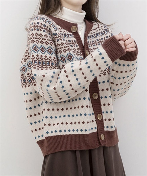 MAISON DE THERESE(メゾン ド テレーズ)の「ボタン付きニットカーディガン(カーディガン/ボレロ・レディース・ブラウン/ホワイト・FREE)」の12枚目の写真