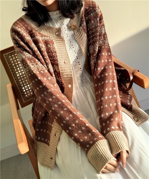 MAISON DE THERESE(メゾン ド テレーズ)の「ボタン付きニットカーディガン(カーディガン/ボレロ・レディース・ブラウン/ホワイト・FREE)」の9枚目の写真